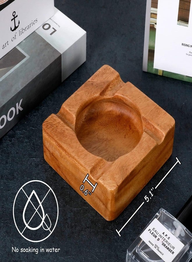 Gusnilo Wooden Cigar Ashtray Square - Desktop Tray for Indoor or Outdoor Office Home Decoration, Solid 4-Slot Cigar Holder, Vintage Gift for Smokers - Image 2